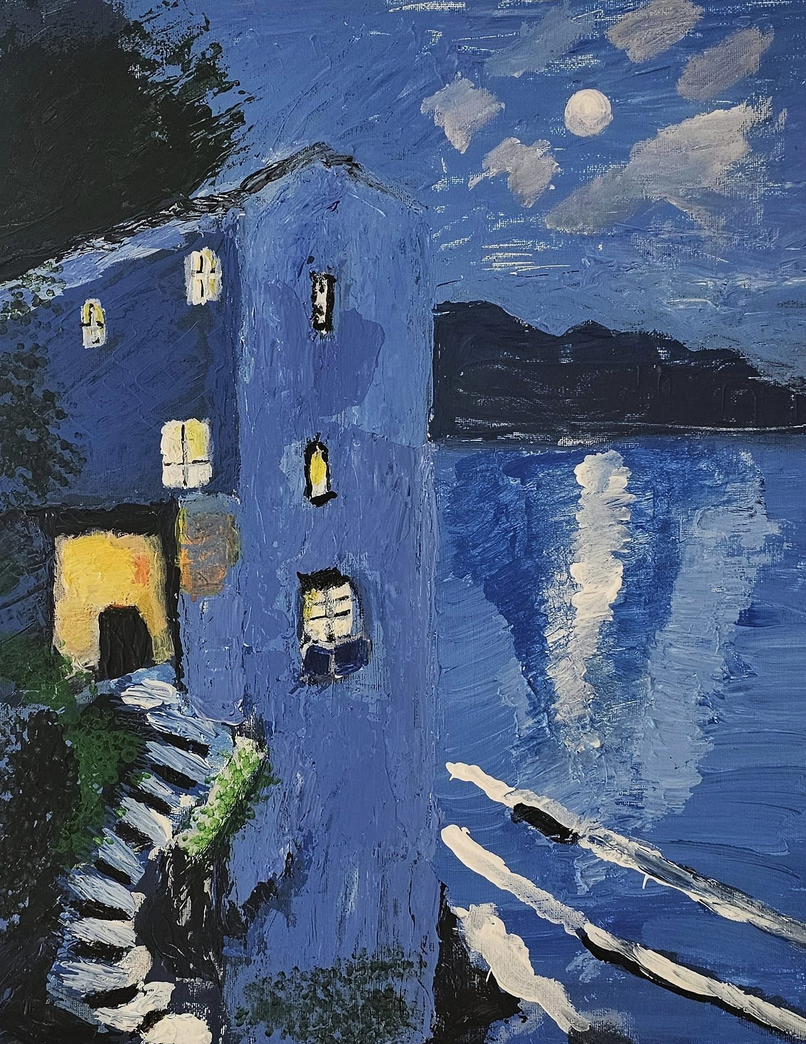 Blue Moon, Acrylic, artist: R. P. Siepak, artist username: siepak, produced: July 2024, as: Available for Acquiry, size: 40x50 cm, inspired by: Vincent van Gogh