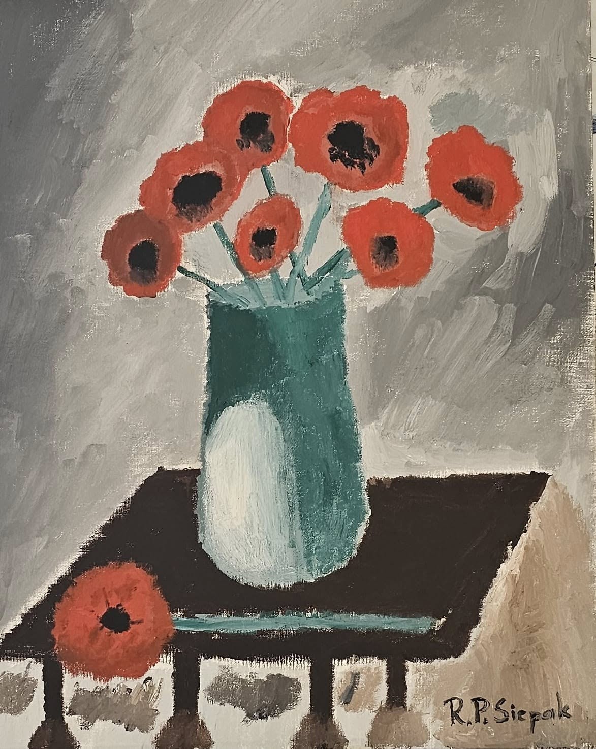 Poppies, Oil, artist: R. P. Siepak, artist username: siepak, produced: July 2024, acquired by: Mrs. Alicja, location: Poland, as: Transaction, size: 40x50 cm