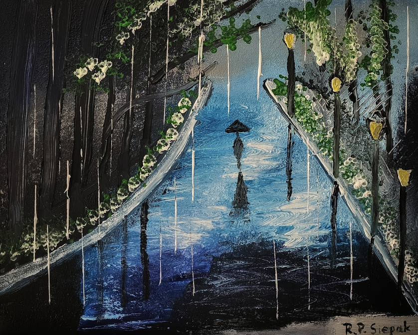 Raining Man Blue, Acrylic, artist: R. P. Siepak, artist username: siepak, produced: June 2024, as: Available for Acquiry, size: 50x40 cm