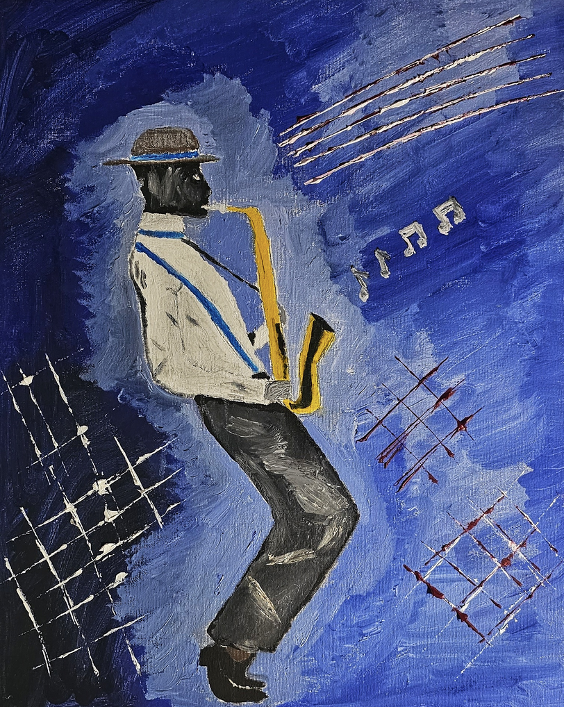 Saxophonist, Oil, artist: R. P. Siepak, artist username: siepak, produced: June 2024, acquired by: Gosia, location: Poland, as: Transaction, size: 40x50 cm
