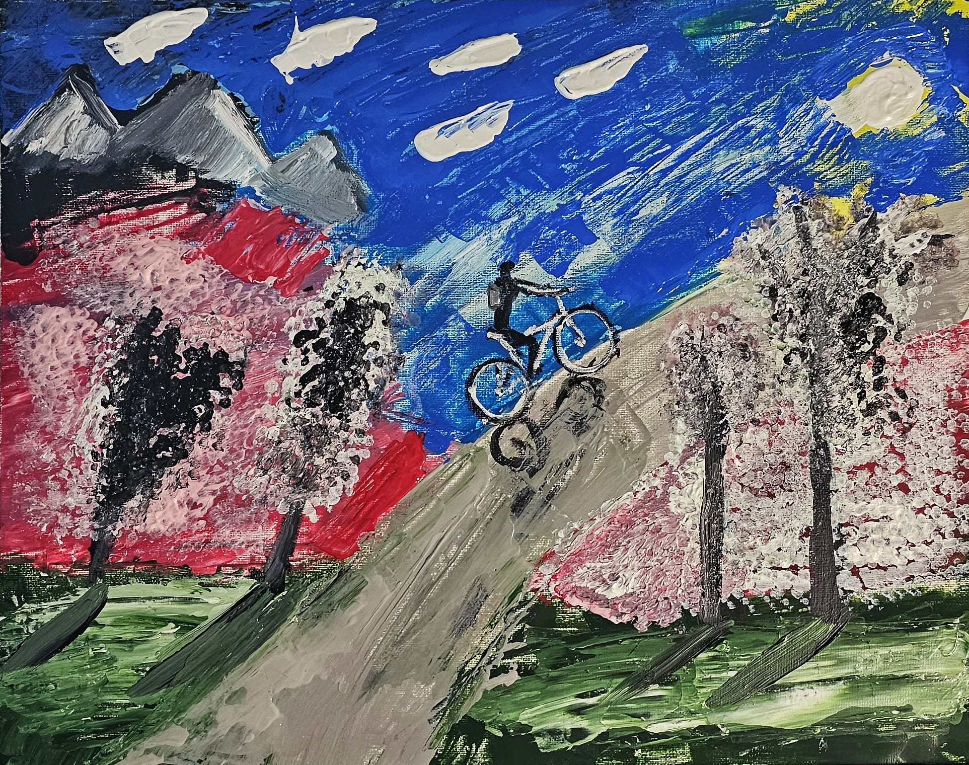 Cyclist, Oil, artist: R. P. Siepak, artist username: siepak, produced: July 2024, acquired by: Konrad, location: Poland, as: Gift, size: 50x40 cm