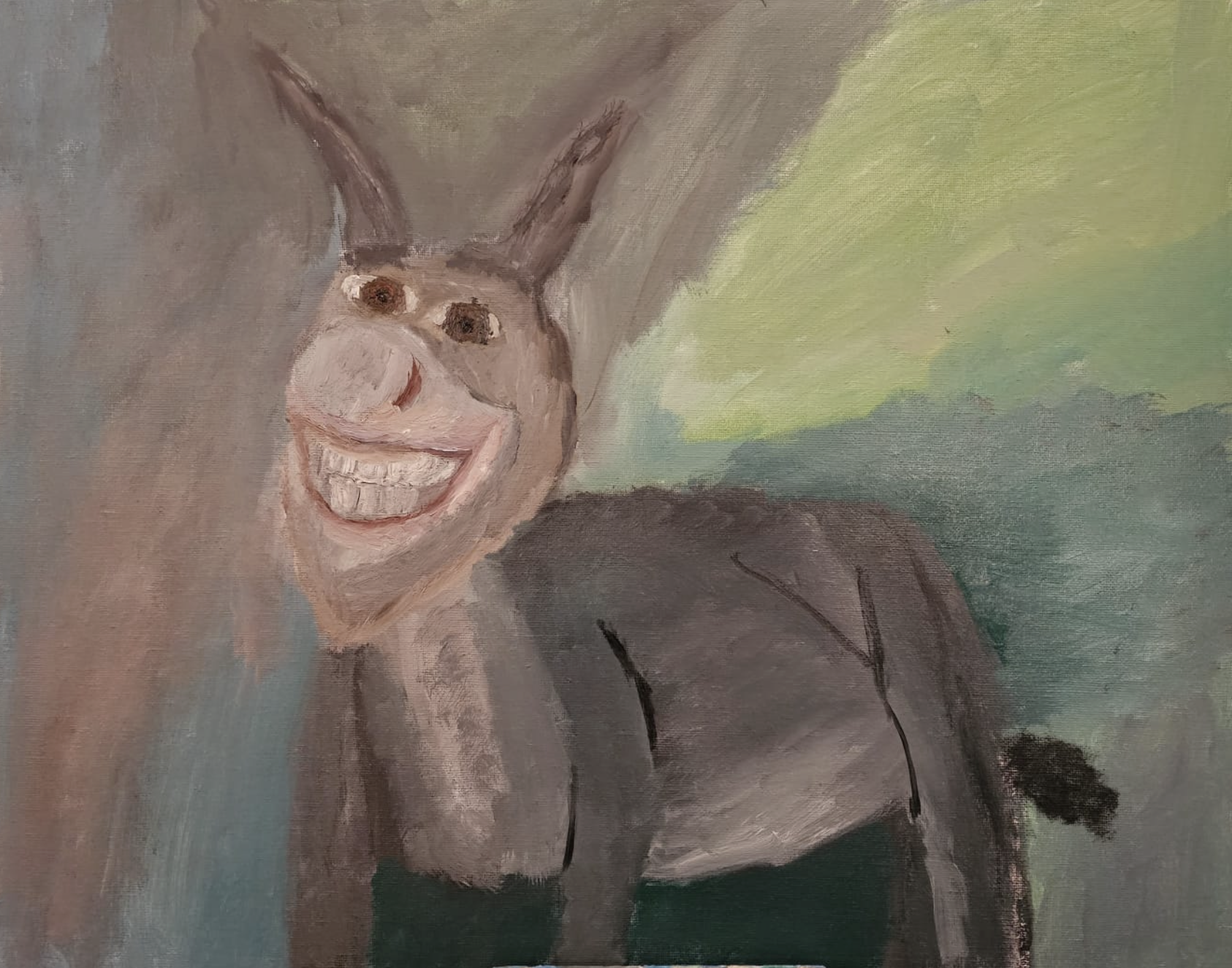 Donkey, Oil, artist: R. P. Siepak, artist username: siepak, produced: November 2025, as: Available for Acquiry, size: 50x40 cm, inspired by: Shrek